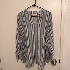 NWT MICHAEL Michael Kors Blouse - Striped Chamray Blue - Size 2x